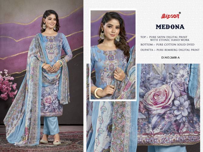 Medona 2608 By Bipson Pure Satin Digital Printed Dress Material Wholesale Suppliers In Mumbai